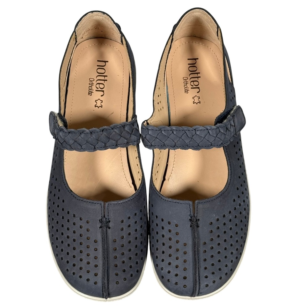 Hotter Quake II Indigo Nubuck Mary Jane Flats Size US 9 EEE Wide Made in England